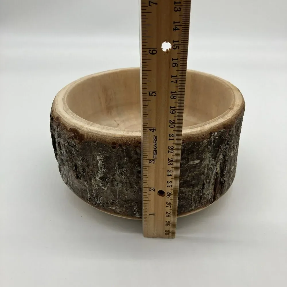 Rustic Handcrafted Wood Bowl Live‎ Exterior Natural Bark Organic Decor Handmade
